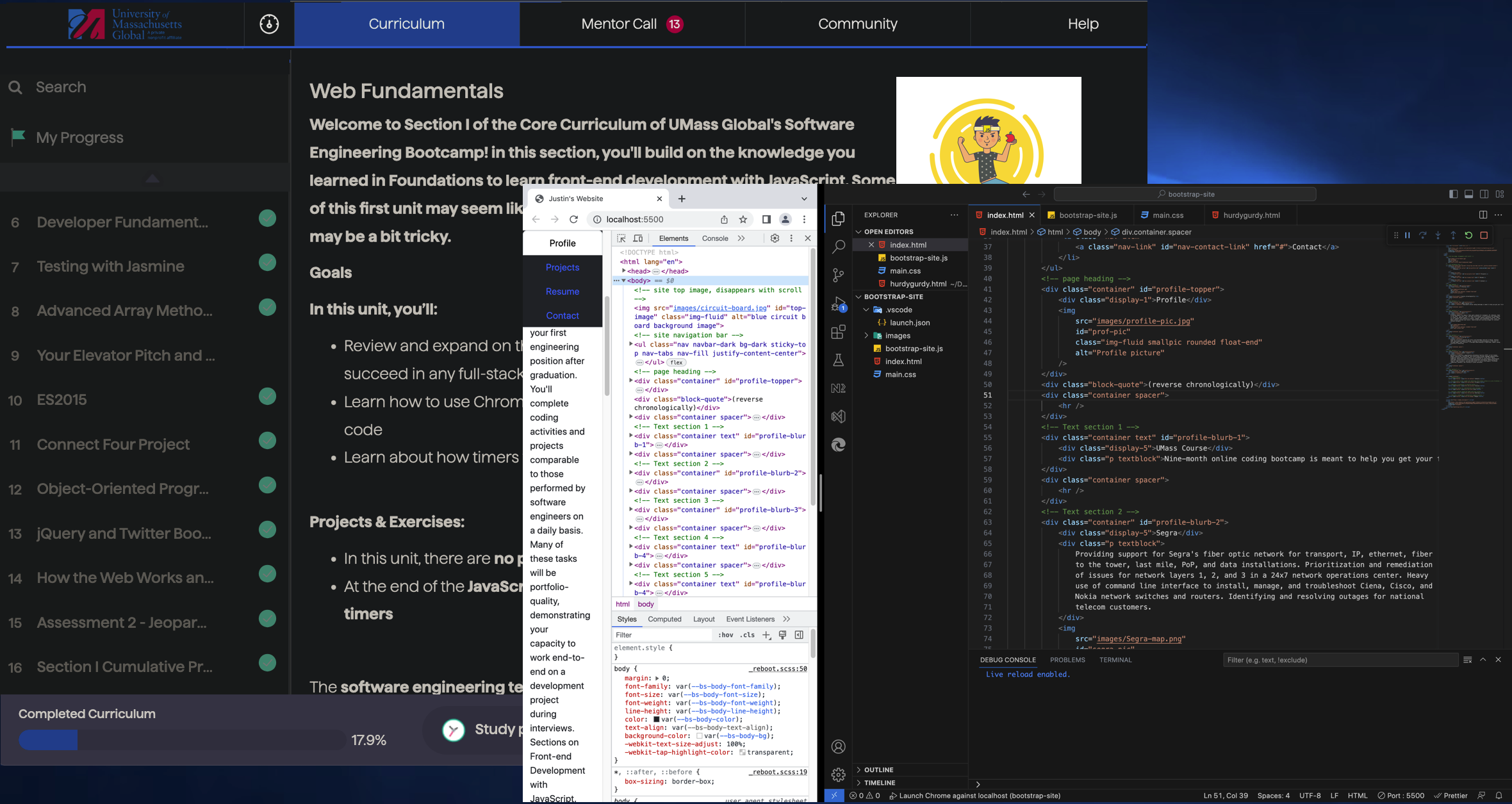 Working on UMass coding bootcamp